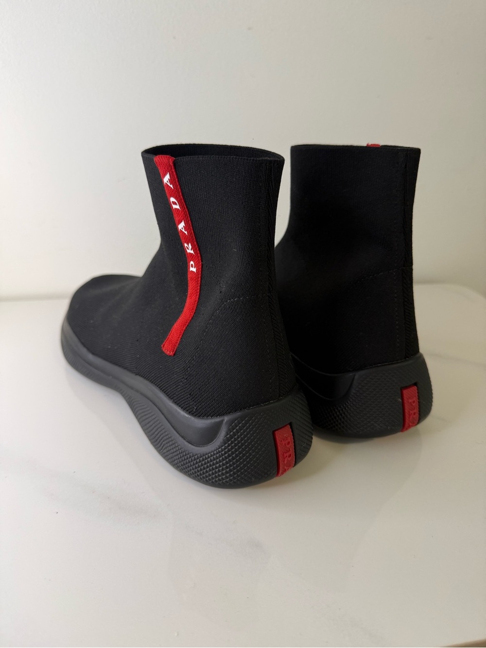 Prada Linea Rossa 4T3351 Black Sock Knit High Sneakers Size 6 MENS - Picture 5 of 7